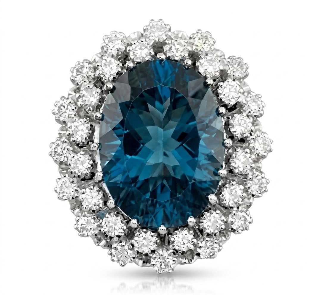 London Blue Topaz and Diamond Ring in 14K White Gold: Featured Collection: The Kelly Christie Collection Exclusively Curated By: Serenity Gallerie The Kelly Christie Collection crafts heirloom-quality masterpieces designed not just to adorn, but to captu