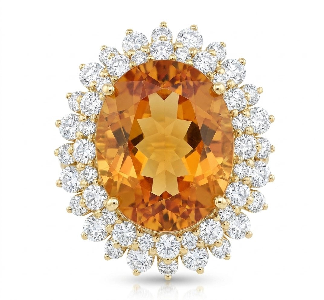 Citrine and Diamond Ring in 14K Yellow Gold: Featured Collection: The Kelly Christie Collection Exclusively Curated By: Serenity Gallerie The Kelly Christie Collection crafts heirloom-quality masterpieces designed not just to adorn, but to captu