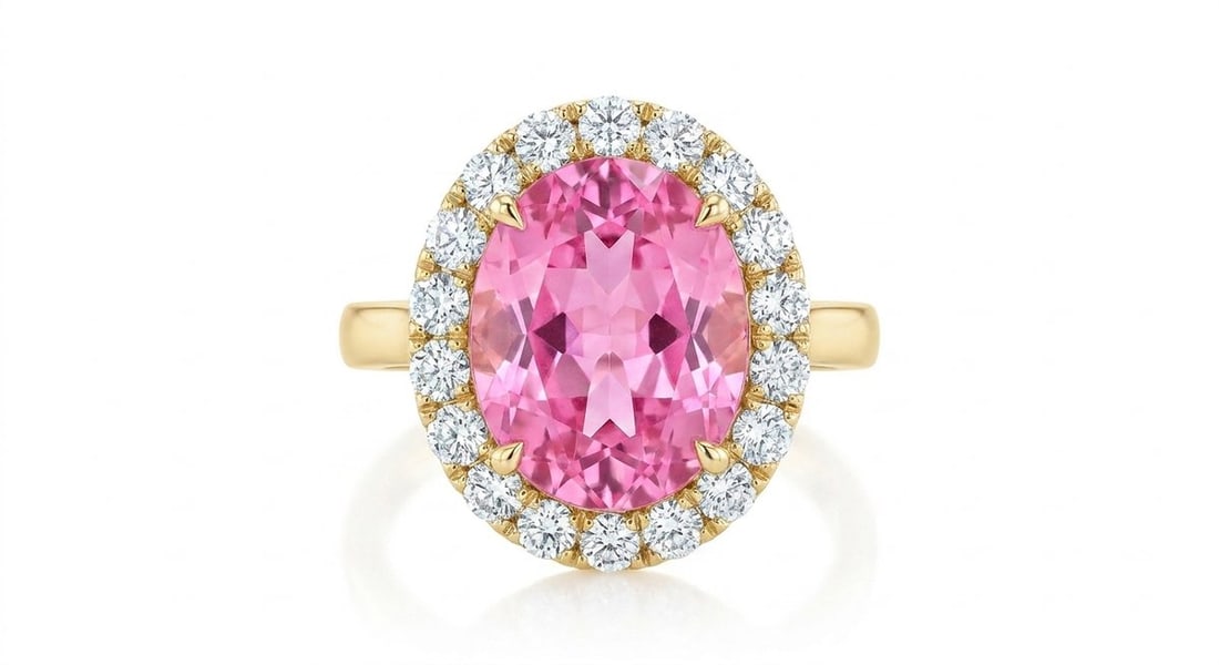 Pink Tourmaline and Diamond Ring in 14K Yellow Gold: Featured Collection: The Kelly Christie Collection Exclusively Curated By: Serenity Gallerie The Kelly Christie Collection crafts heirloom-quality masterpieces designed not just to adorn, but to captu