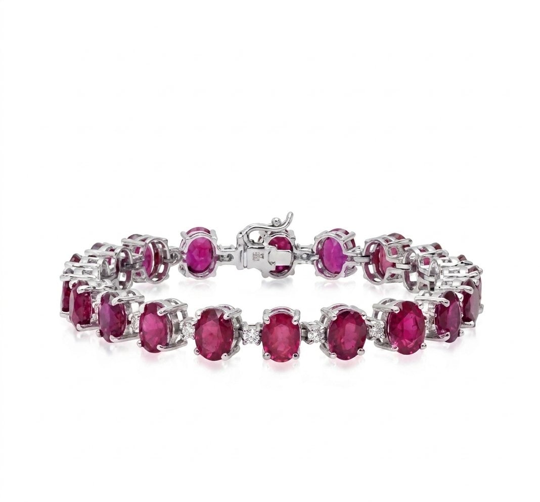 Ruby and Diamond Bracelet in 14K White Gold: Featured Collection: The Kelly Christie Collection Exclusively Curated By: Serenity Gallerie The Kelly Christie Collection crafts heirloom-quality masterpieces designed not just to adorn, but to captu