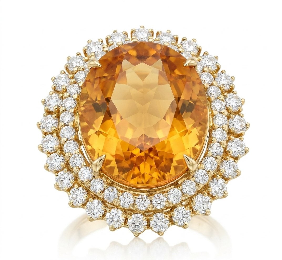 Citrine and Diamond Ring in 14K Yellow Gold: Featured Collection: The Kelly Christie Collection Exclusively Curated By: Serenity Gallerie The Kelly Christie Collection crafts heirloom-quality masterpieces designed not just to adorn, but to captu