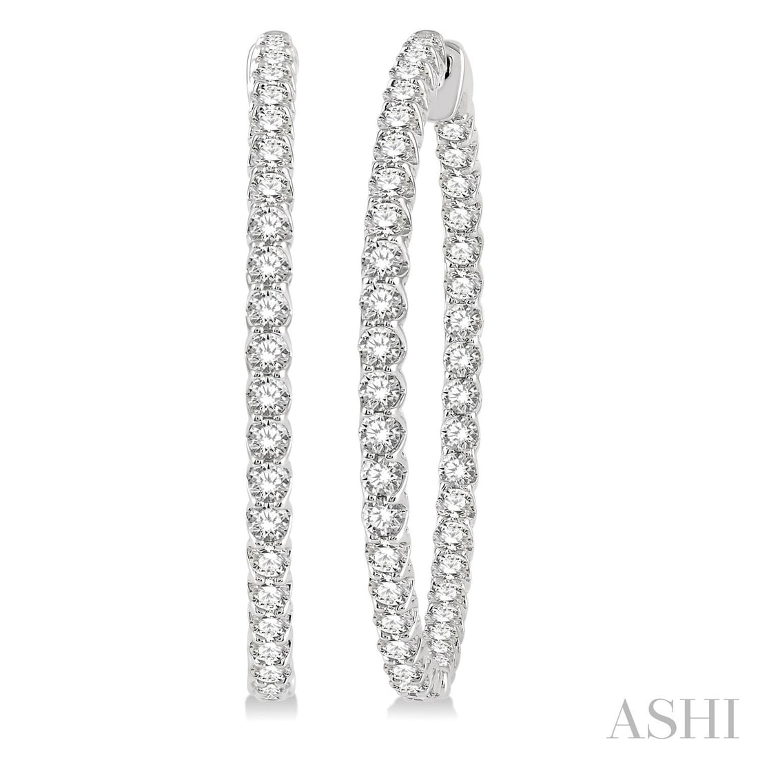 5.04 ctw Round Diamond Inside-Out 14K White Gold Hoop Earrings: Defining modern elegance, this stunning Inside-Out pair of earrings featuring White Diamond captures the essence of style. Expertly mounted in a Continuous Line setting, the earrings are crafted in 11