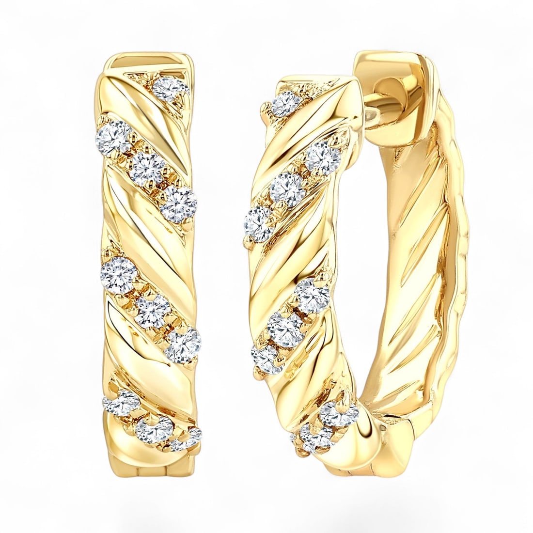0.1 Ctw Half Twirl Huggie White Diamond Modern 10K Yellow Gold Earrings - Certified: A vision of luxury, this stunning Half Twirl Huggie pair of earrings featuring Natural Diamonds defines sophistication. Expertly mounted in a Hoop setting, the earrings are crafted in 1.9 grams of sol