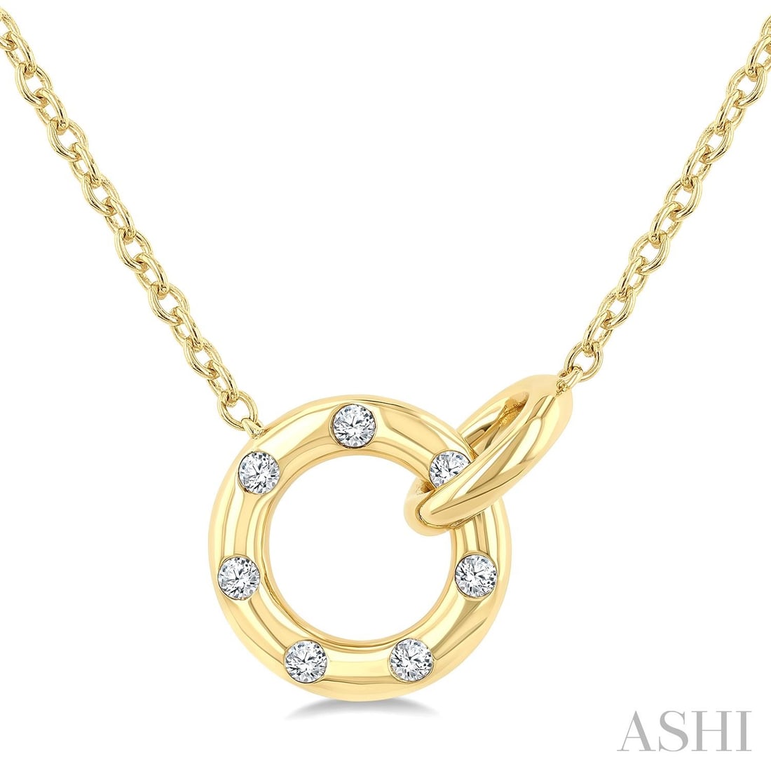 0.14 ctw Diamond Interlocked Circle 10K Yellow Gold Pendant Necklace: A symphony of light and color, this elegant Interlocked Circle necklace featuring White Diamond embodies the pinnacle of luxury. Expertly mounted in a Pendant setting, the necklace is crafted in 1.7 g