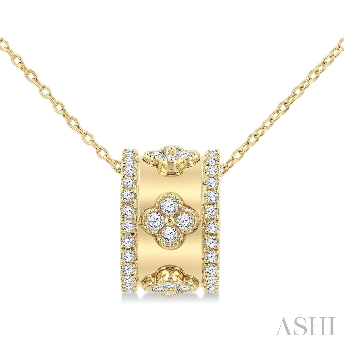 0.51 ctw Diamond Clover Fashion 14K Yellow Gold Pendant: A testament to superior craftsmanship, this breathtaking Clover Fashion pendant featuring Natural Diamonds is unparalleled. Showcasing the gems in a Barrel/Cylinder Slide Pendant arrangement, the pend