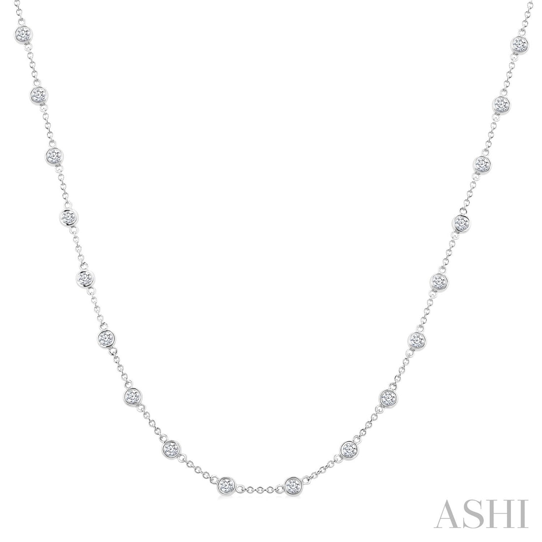 2.02 ctw Round Diamond Bezel Station 14K White Gold Necklace: Epitomizing grandeur, this breathtaking Bezel Set Station necklace featuring White Diamond stands as a beacon of refined taste. Crafted with precision, the Station setting is seamlessly integrated int