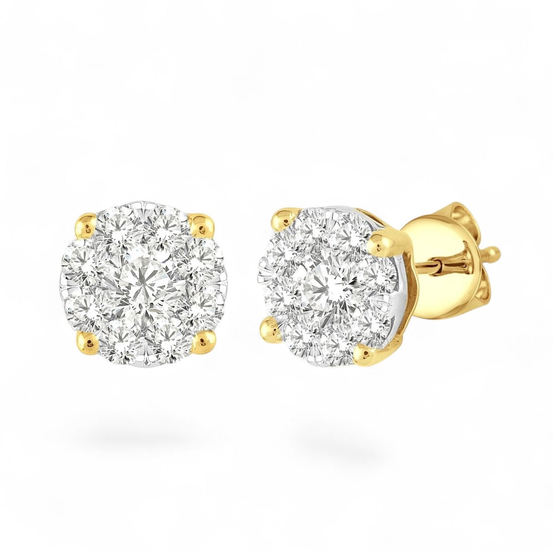 0.52 Ctw Cluster Stud White Diamond Modern 14K Yellow & White Gold Earrings - Certified: Exuding opulence and grace, this stunning Cluster Stud pair of earrings featuring Natural Diamonds is crafted for the distinguished. A detailed Cluster gallery secures the stones, rendered in 1.75 gra