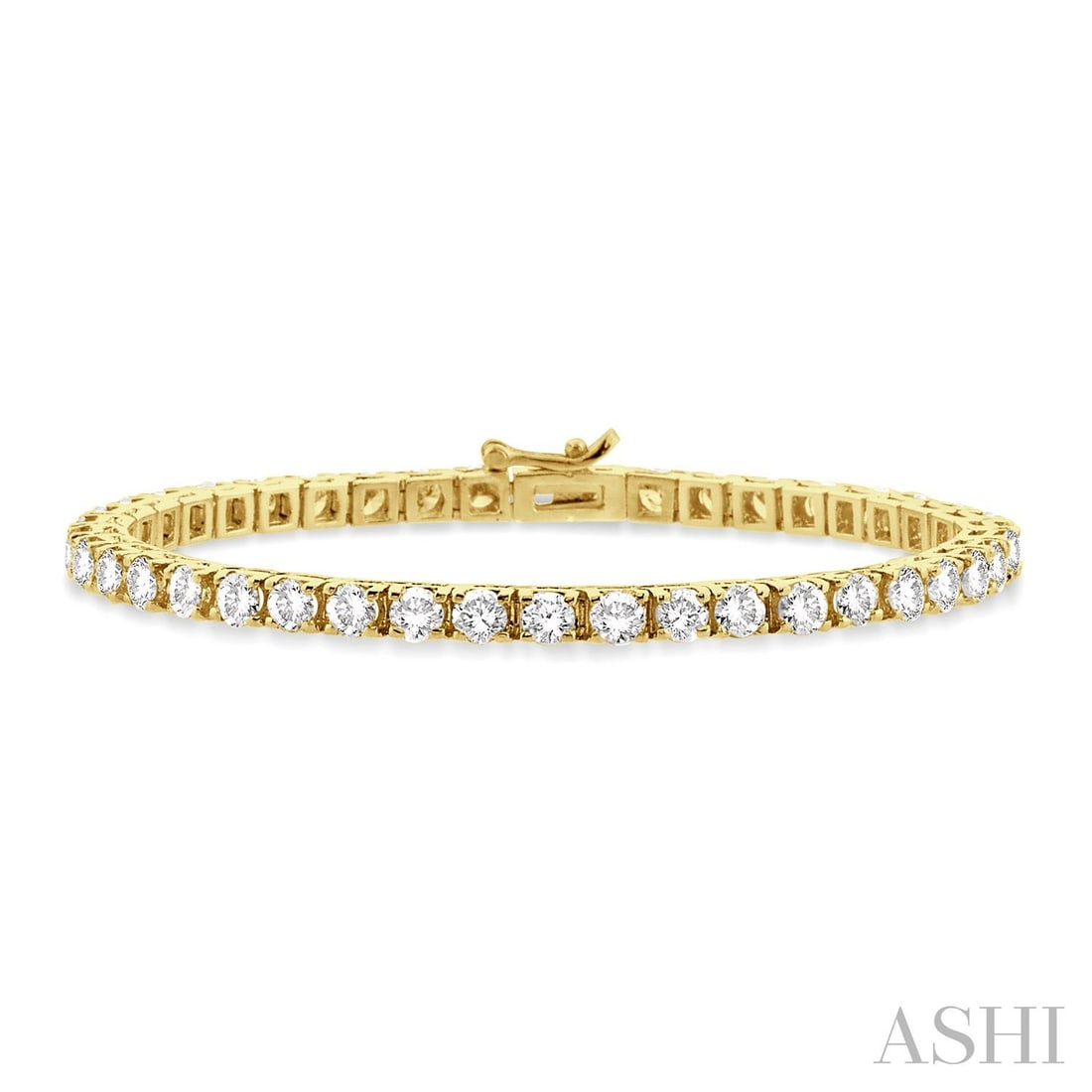 10.0 ctw Diamond Square Shape 14K Yellow Gold Tennis Bracelet: A symphony of light and color, this breathtaking Square Shape bracelet featuring Natural Diamonds embodies the pinnacle of luxury. Expertly mounted in a Line setting, the bracelet is crafted in 18.25 