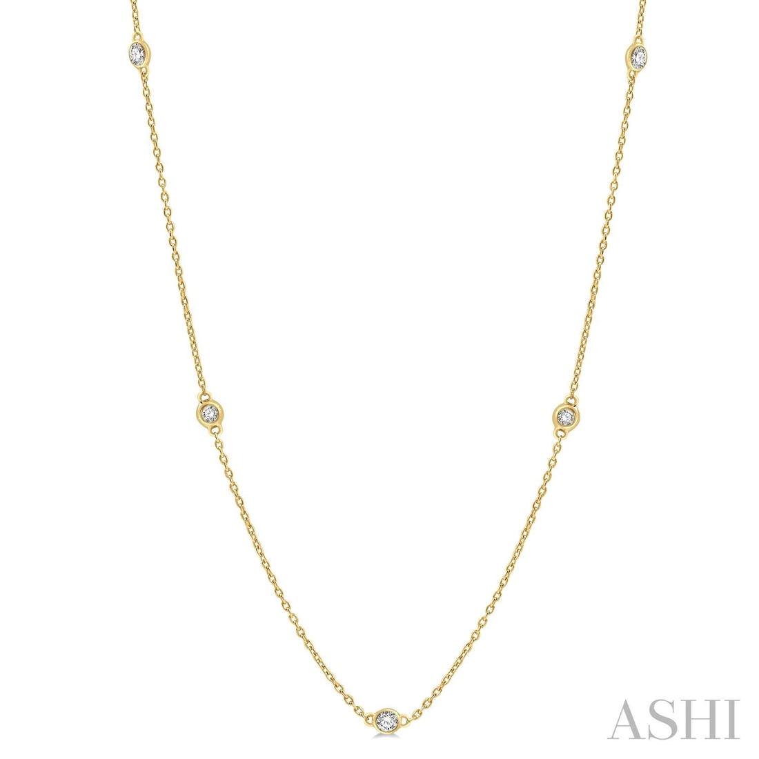 0.25 ctw Round Diamond Station 14K Yellow Gold Necklace: Rare and radiant, this elegant Station necklace featuring Natural Diamonds offers a touch of the extraordinary. A detailed Bezel gallery secures the stones, rendered in 1.9 grams of lustrous 14K Yello