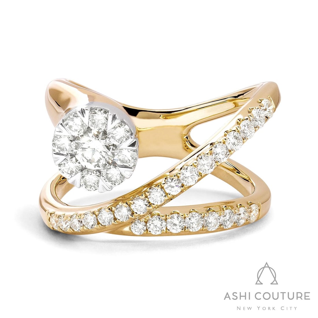 0.93 ctw Fiori Cluster Diamond 18K Yellow & White Gold Ring: Defining modern elegance, this exquisite Fiori Cluster ring featuring White Diamond captures the essence of style. Securely held in a classic Cluster design, the ring is forged from 7.85 grams of high