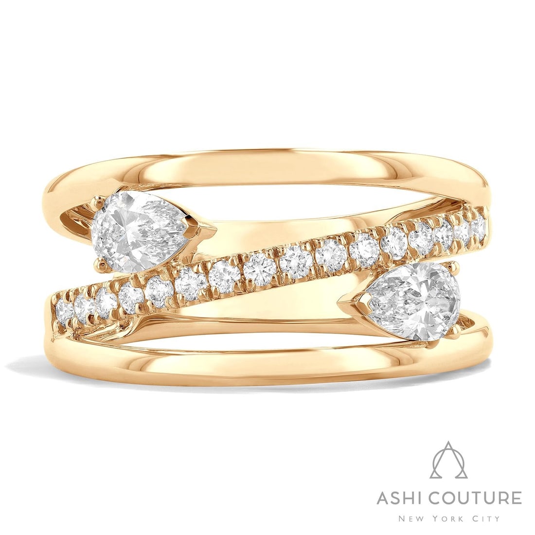 0.85 ctw White Diamond 18K Yellow Gold Paradox Pear Bypass Ring: Defining modern elegance, this magnificent Pear Bypass ring featuring White Diamond captures the essence of style. The gemstones are nestled within a Bypass framework, supported by a substantial 6.4 g