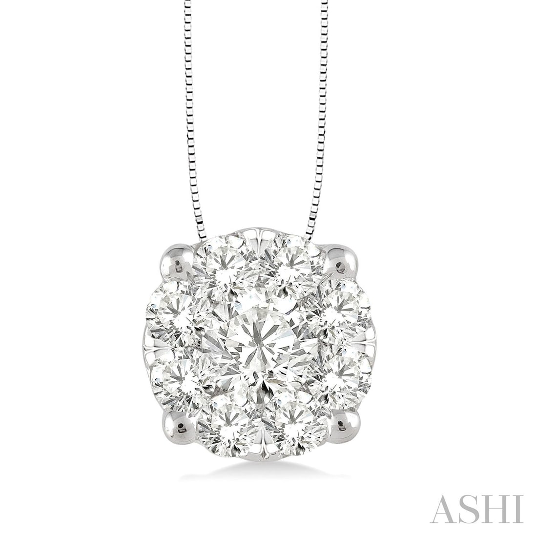 0.51 ctw Cluster Diamond Pendant 14K White Gold: Exuding opulence and grace, this elegant Cluster pendant featuring Natural Diamonds is crafted for the distinguished. A detailed Cluster gallery secures the stones, rendered in 1.25 grams of lustrous 