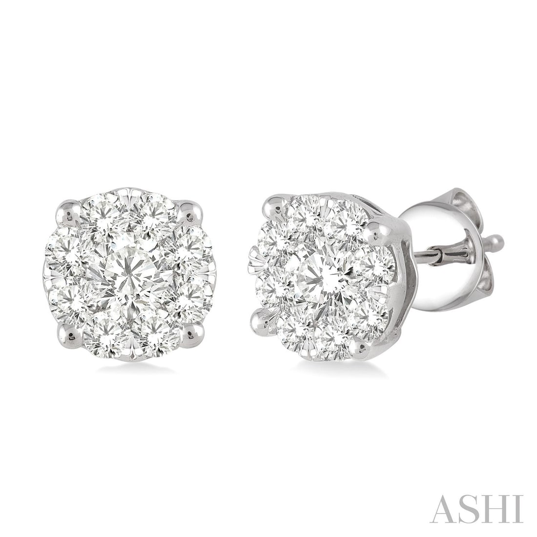 1.04 ctw White Diamond Cluster 14K White Gold Stud Earrings: Captured in a moment of brilliance, this stunning Cluster pair of earrings featuring Natural Diamonds speaks to the connoisseur. Expertly mounted in a Cluster setting, the earrings are crafted in 2.75