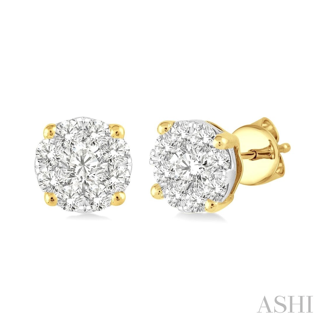 0.52 ctw White Diamond Cluster 14K Yellow & White Gold Stud Earrings: An exquisite masterpiece of haute joaillerie, this stunning Cluster pair of earrings featuring Natural Diamonds is a true treasure. Crafted with precision, the Cluster setting is seamlessly integrated