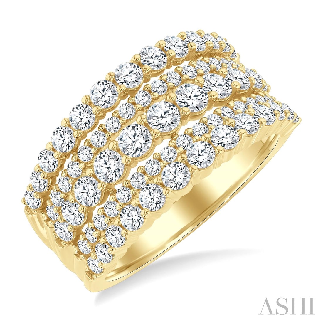 1.75 ctw Diamond Bold Fashion Band 14K Yellow Gold Ring: An exquisite masterpiece of haute joaillerie, this magnificent Bold Fashion ring featuring White Diamond is a true treasure. Crafted with precision, the Multi-Row Band setting is seamlessly integrated