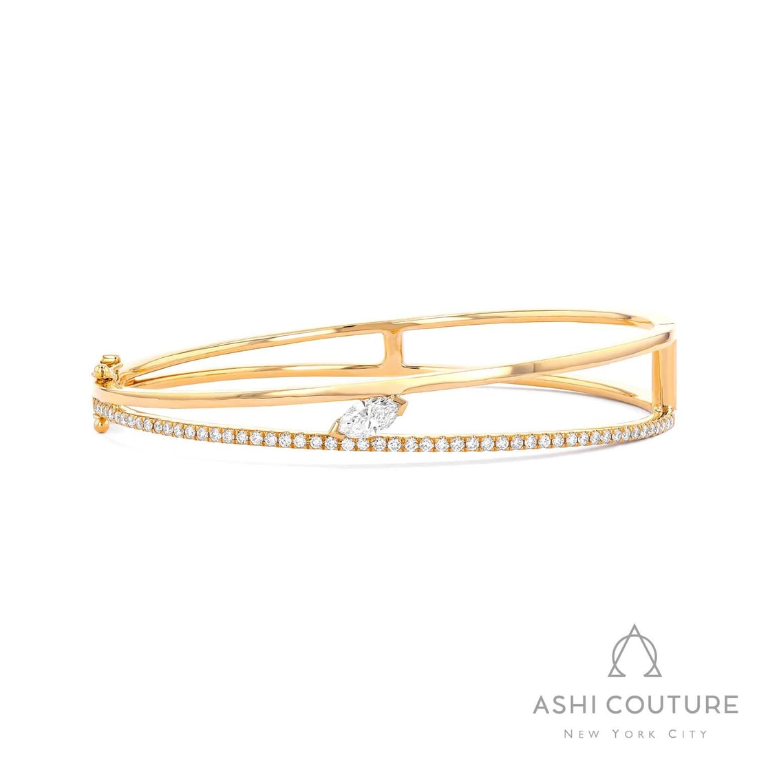 1.01 ctw Diamond Paradox Marquise 2-Row 18K Yellow Gold Bangle Bracelet: A symphony of light and color, this magnificent Paradox Marquise 2-Row bangle bracelet featuring White Diamond embodies the pinnacle of luxury. Expertly mounted in an Open Bangle/Cuff setting, the ban
