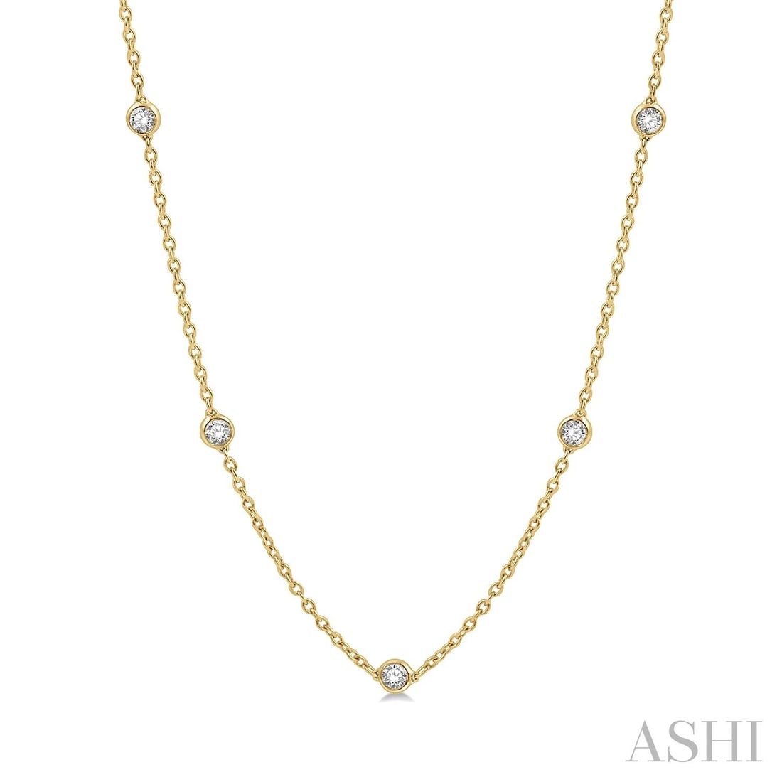 2.04 ctw White Diamond Station 14K Yellow Gold Necklace: An exquisite masterpiece of haute joaillerie, this elegant Station necklace featuring White Diamond is a true treasure. A detailed Bezel gallery secures the stones, rendered in 3.95 grams of lustrous 