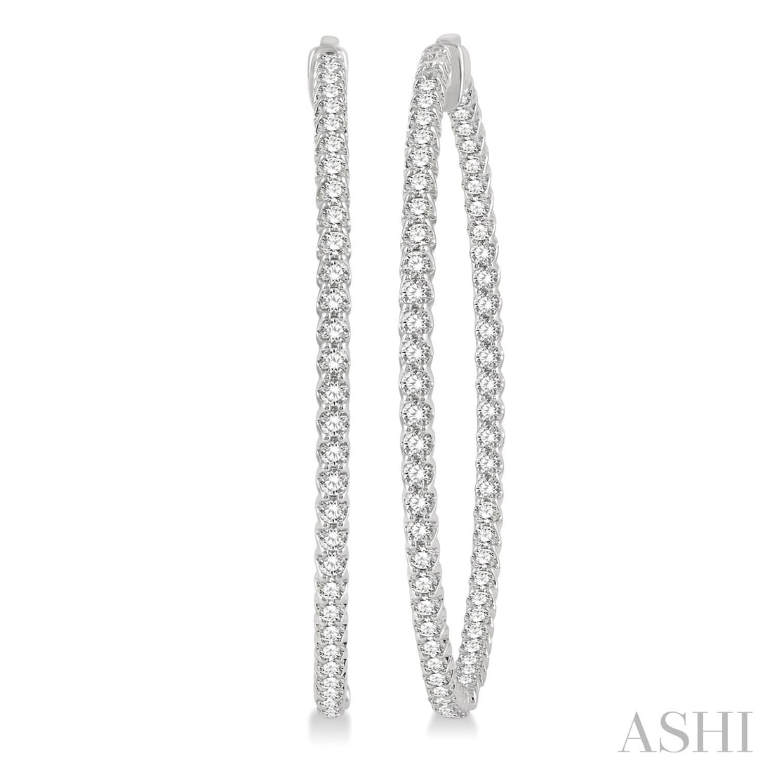 5.04 ctw Inside-Out Diamond Hoop Earrings 14K White Gold: Exuding opulence and grace, this breathtaking Inside-Out pair of earrings featuring White Diamond is crafted for the distinguished. Showcasing the gems in a Hoop arrangement, the earrings consists of 