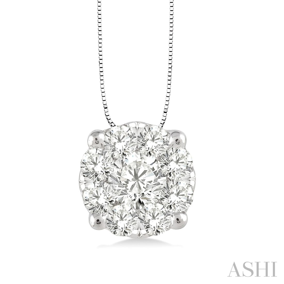 0.26 ctw Cluster Diamond 14K White Gold Pendant: An exquisite masterpiece of haute joaillerie, this stunning Cluster pendant featuring White Diamond is a true treasure. A detailed Cluster gallery secures the stones, rendered in 0.5 grams of lustrous