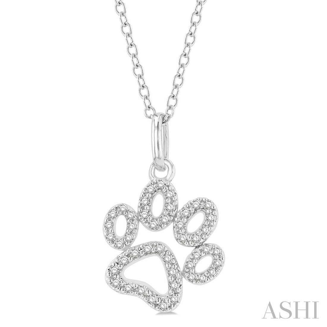 0.17 ctw Round Diamond Dog Paw Pendant Necklace 10K White Gold: A vision of luxury, this elegant Dog Paw necklace featuring White Diamonds defines sophistication. Securely held in a classic Pave design, the necklace is forged from 1.05 grams of high-polish 10K Whi