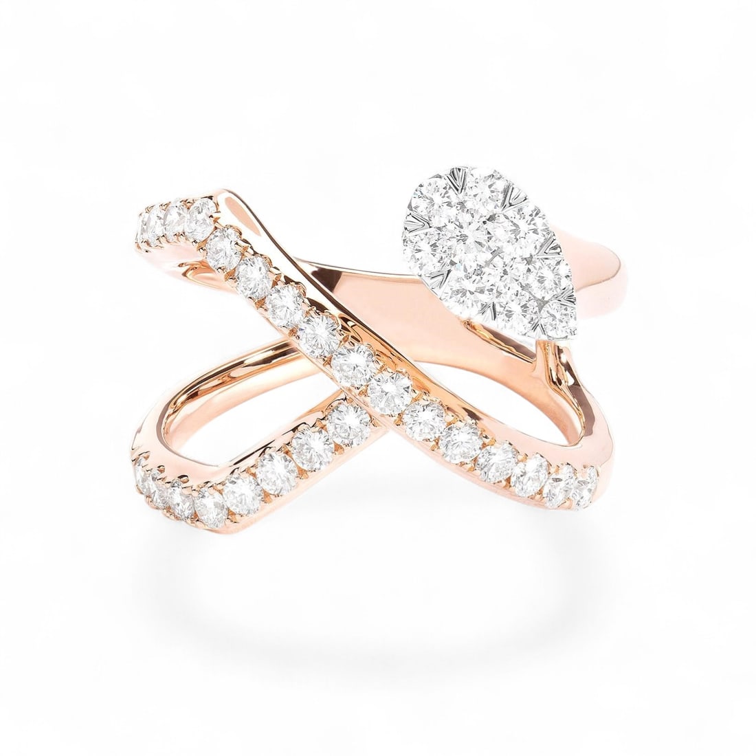 0.97 Ctw Cluster White Diamond Modern 18K Rose & White Gold Ring - Certified: Captured in a moment of brilliance, this magnificent Cluster ring featuring Natural Diamonds speaks to the connoisseur. The gemstones are nestled within a Pave framework, supported by a substantial 7.