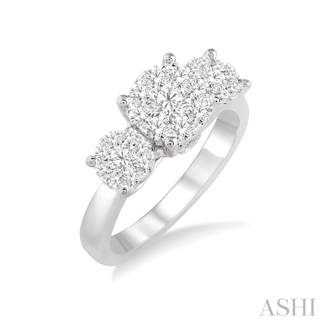 0.49 ctw Cluster Diamond Three Stone 14K White Gold Ring: Epitomizing grandeur, this magnificent Cluster ring featuring Natural Diamonds stands as a beacon of refined taste. Showcasing the gems in a Three-Stone arrangement, the ring consists of 3.65 grams of