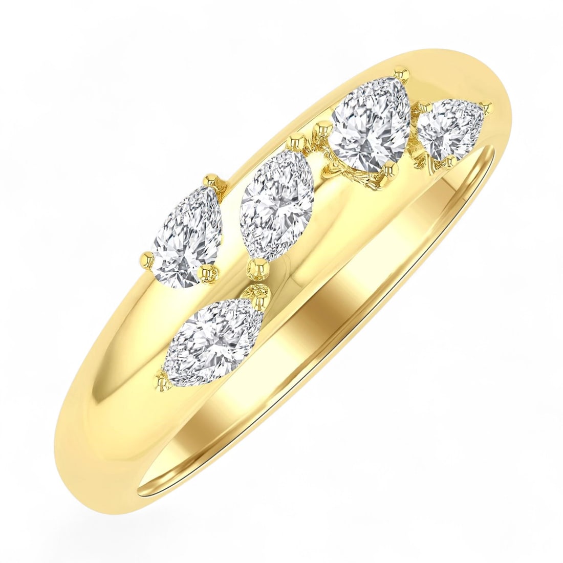0.45 Ctw White Diamond 14K Yellow Gold Ring - Certified: Timeless and sophisticated, this magnificent 5-Stone Pear And Marquise Cut Diamond Fashion Bold Band ring featuring Natural Diamonds radiates enduring beauty. Securely held in a classic Prong design, 