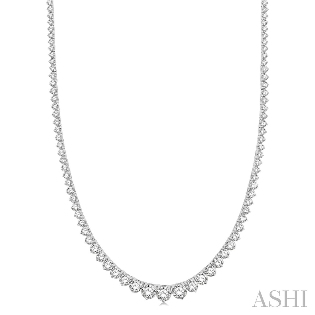 10.0 ctw Round Cut Diamond Riviera 14K White Gold Necklace: A testament to superior craftsmanship, this breathtaking Riviera necklace featuring White Diamond is unparalleled. Showcasing the gems in a Riviera arrangement, the necklace consists of 19.9 grams of 