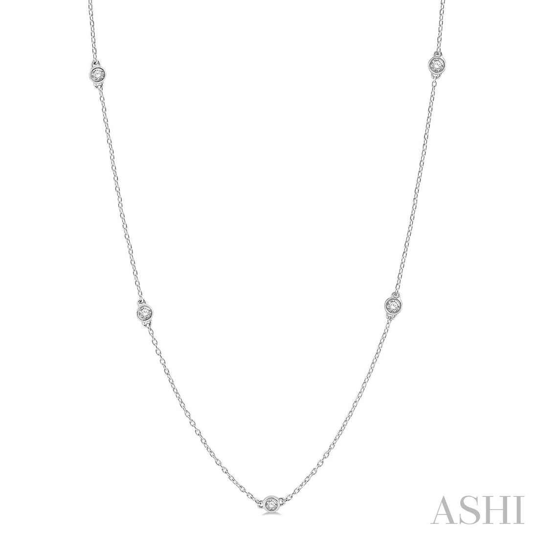 0.76 ctw Diamond 14K White Gold Necklace: A vision of luxury, this elegant Station Necklace featuring White Diamond defines sophistication. Securely held in a classic Station design, the necklace is forged from 2.65 g of high-polish 14K White
