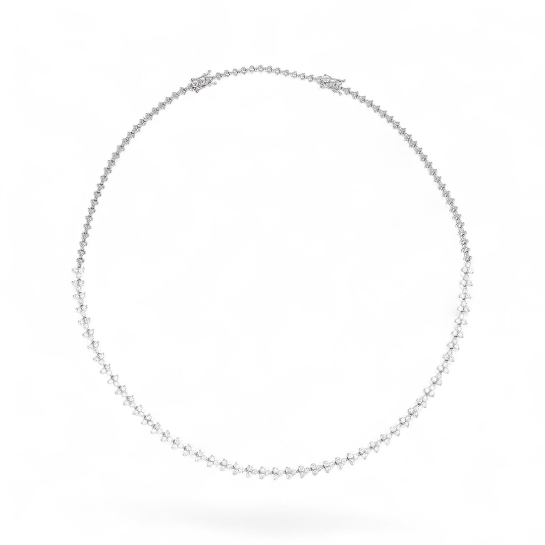 5.81 Ctw Duchess Chevron White Diamond Modern 18K White Gold Necklace - Certified: Defining modern elegance, this magnificent Duchess Chevron necklace featuring Natural Diamonds captures the essence of style. Securely held in a classic Shared Prong design, the necklace is forged fro