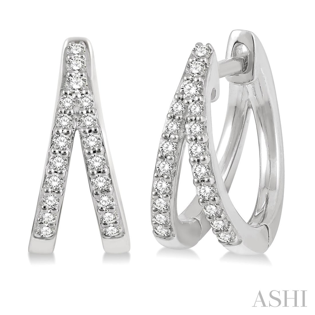 Petite Split Round 0.20 ctw Diamond 10K White Gold Huggie Earrings: Timeless and sophisticated, this stunning Split Round Cut pair of earrings featuring White Diamond radiates enduring beauty. Securely held in a classic Huggie/Hoop design, the earrings are forged from