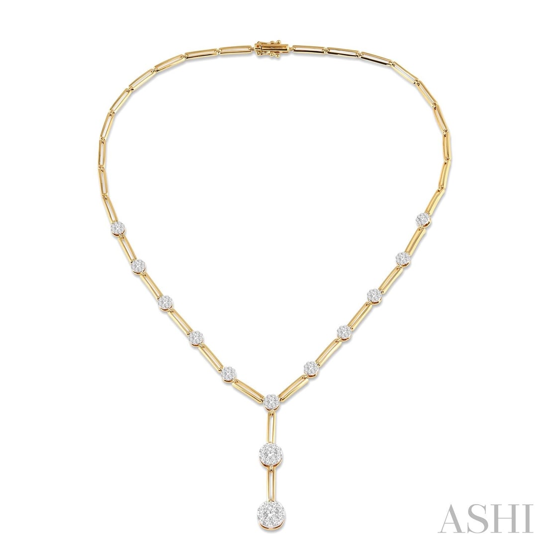 2.02 ctw Diamond Cluster Elongated Link 14K Yellow & White Gold Necklace: A vision of luxury, this stunning Elongated Link necklace featuring Natural Diamonds defines sophistication. Securely held in a classic Cluster design, the necklace is forged from 16.2 grams of high-p