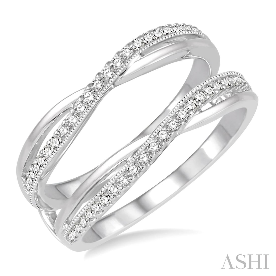 0.28 ctw Diamond Insert Ring 14K White Gold: Epitomizing grandeur, this breathtaking inter-twined ring featuring Natural Diamonds stands as a beacon of refined taste. A detailed Insert/Ring Guard gallery secures the stones, rendered in 4.0 grams