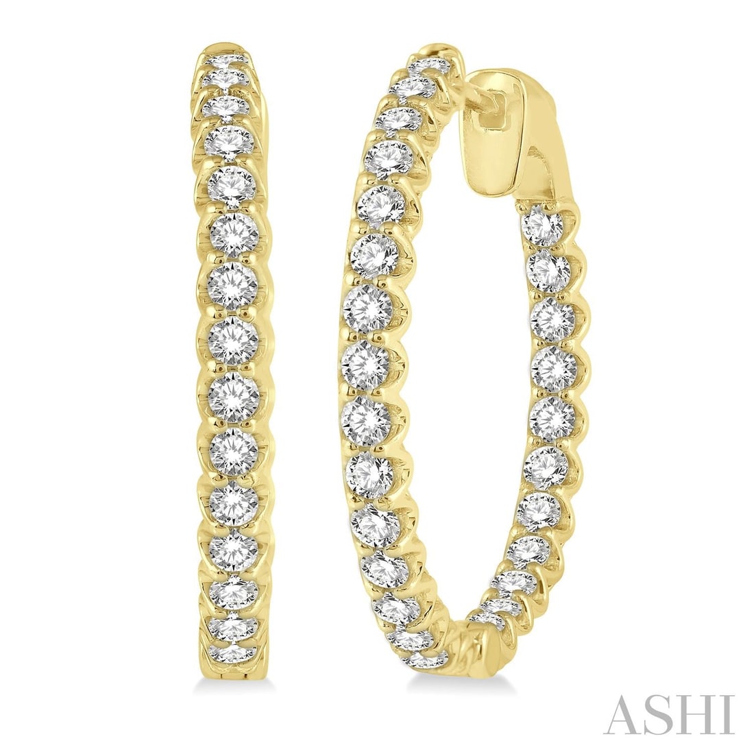 2.03 ctw White Diamond Inside-Out Hoop 14K Yellow Gold Earrings: Timeless and sophisticated, this breathtaking Inside-Out Hoop pair of earrings featuring White Diamonds radiates enduring beauty. Expertly mounted in an Inside-Out Hoop setting, the earrings are craft