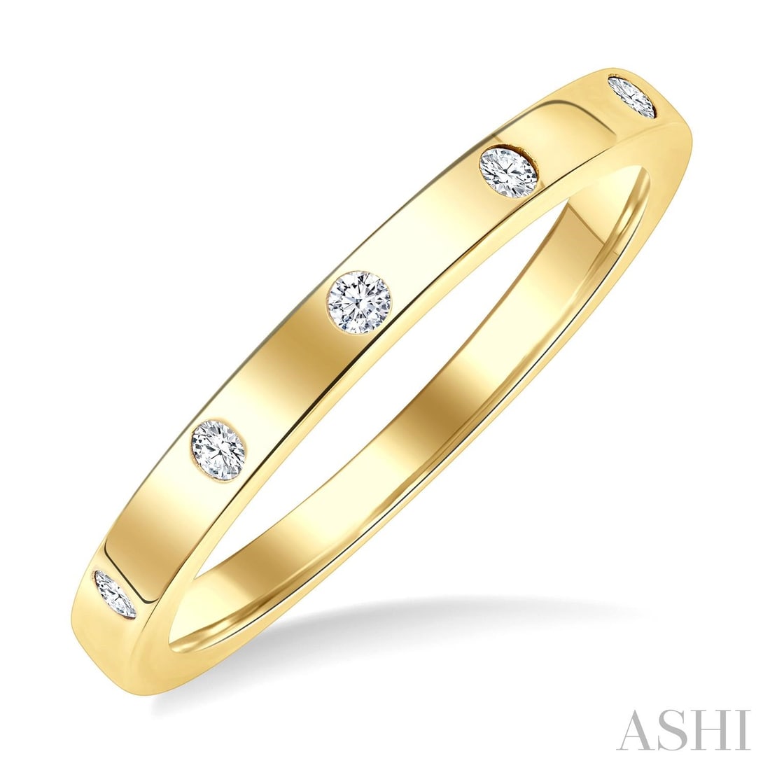 0.25 ctw Flush Set Diamond 14K Yellow Gold Band Ring: Defining modern elegance, this elegant Flush Bezel Set ring featuring Natural Diamonds captures the essence of style. The gemstones are nestled within a Flush Set Band framework, supported by a substa