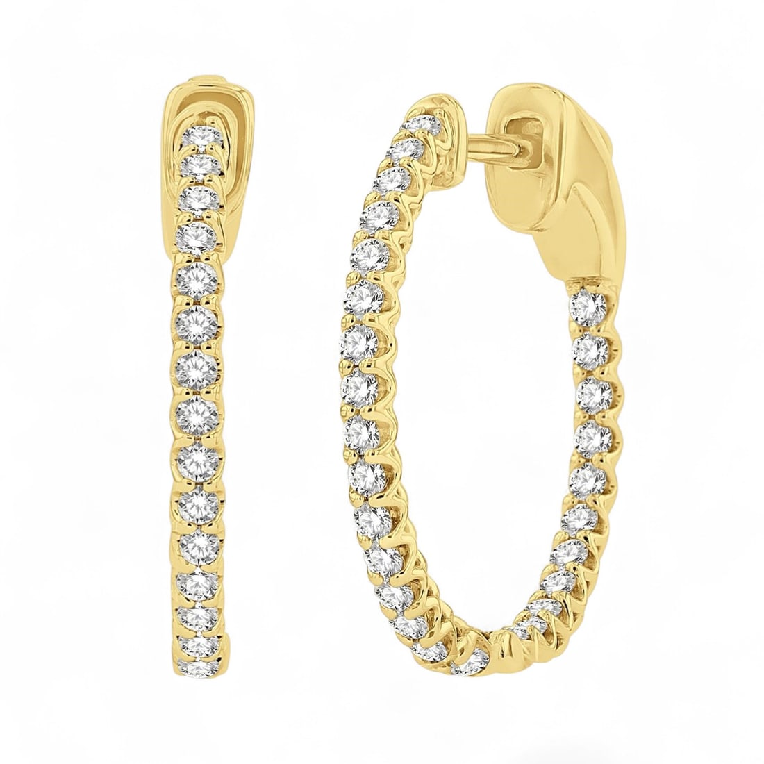 0.53 Ctw Inside-Out Round White Diamond Modern 14K Yellow Gold Earrings - Certified: Exuding opulence and grace, this stunning Inside-Out Hoop pair of earrings featuring Natural Diamonds is crafted for the distinguished. Showcasing the gems in a Hoop arrangement, the earrings consists