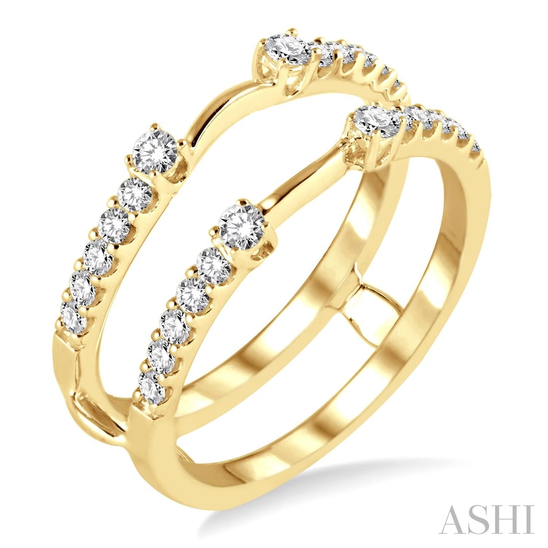 0.44 ctw White Diamond 14K Yellow Gold Insert Ring: Defining modern elegance, this stunning Insert ring featuring White Diamond captures the essence of style. Securely held in a classic Insert/Guard design, the ring is forged from 3.8 grams of high-pol
