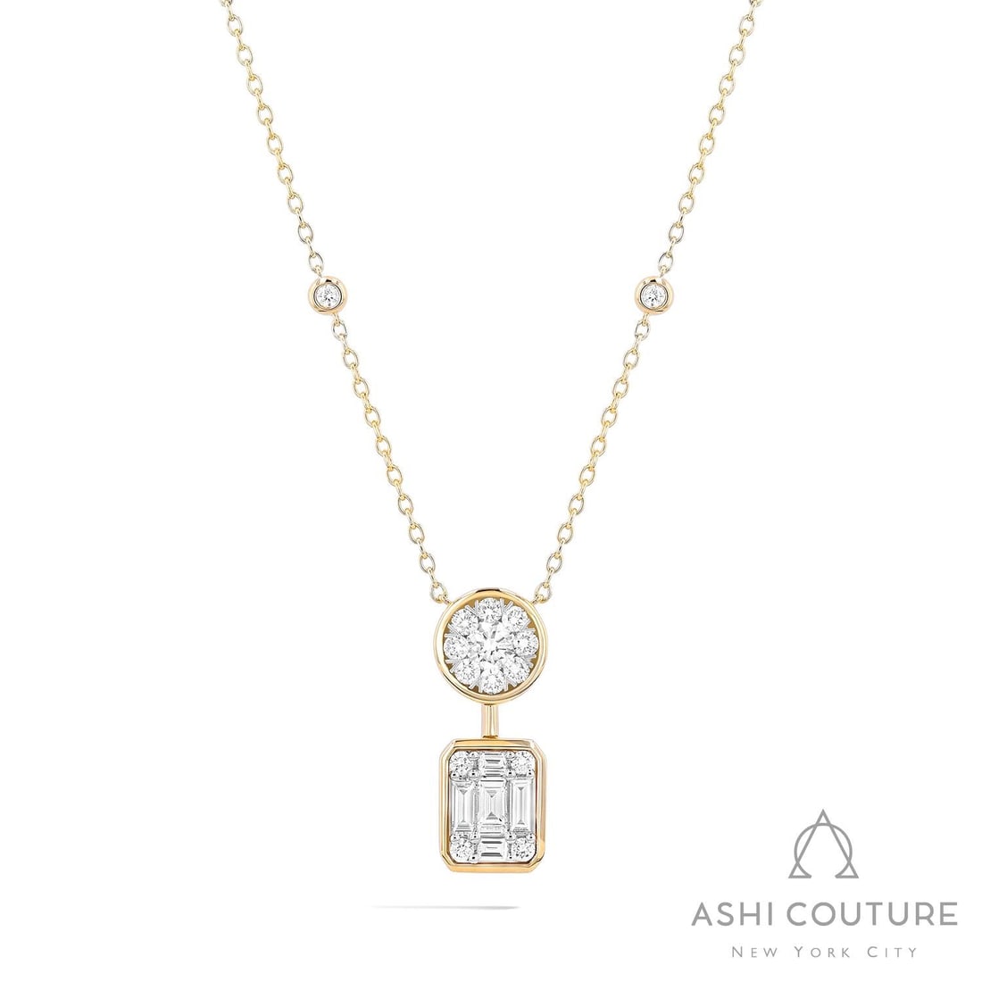 1.16 ctw White Diamond 18K Yellow & White Gold Pendant Necklace: Defining modern elegance, this elegant Drop Cluster pendant necklace featuring White Diamond captures the essence of style. Expertly mounted in a Drop Cluster setting, the pendant necklace is crafted 