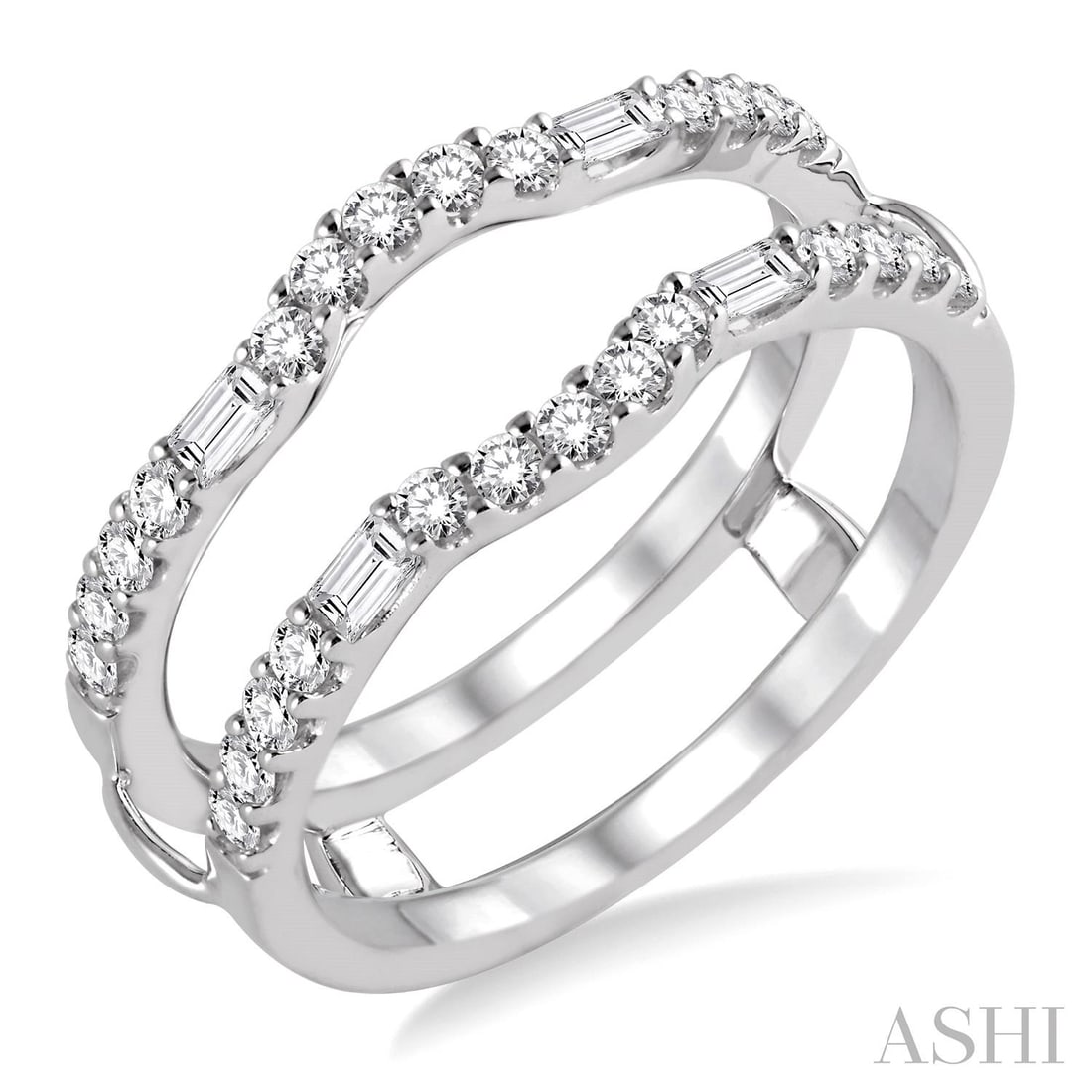 0.56 ctw Baguette & Round Diamond Insert Ring 14K White Gold: Timeless and sophisticated, this elegant Insert Ring featuring Natural Diamonds radiates enduring beauty. Expertly mounted in an Insert/Enhancer setting, the ring is crafted in 3.0 grams of solid 14K 