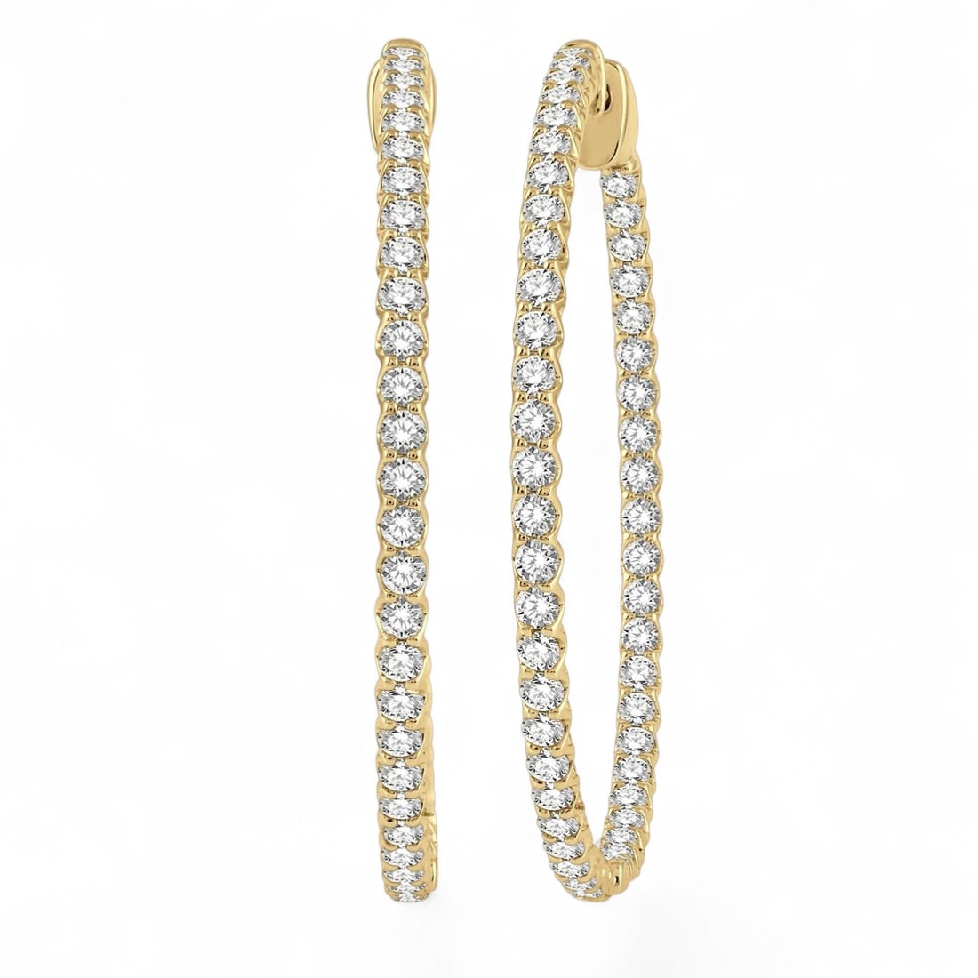 3.0 Ctw Inside-Out Round Cut White Diamond Modern 14K Yellow Gold Hoop Earrings - Certified (1 of 3)