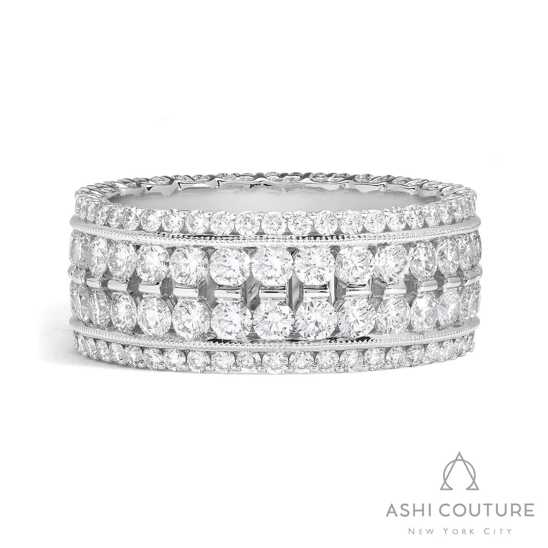 3.52 ctw Diamond 4-Row Eternity Band 18K White Gold Ring: A vision of luxury, this stunning 4-Row Eternity Band ring featuring White Diamond defines sophistication. Expertly mounted in an Eternity Band setting, the ring is crafted in 5.85 grams of solid 18K 