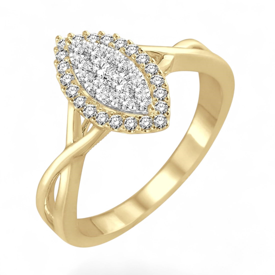 0.36 Ctw Marquise Shape Cluster Diamond Modern 14K Yellow And White Gold Ring - Certified: Defining modern elegance, this magnificent Marquise Shape Cluster ring featuring Natural Diamonds captures the essence of style. Securely held in a classic Cluster design, the ring is forged from 3.05