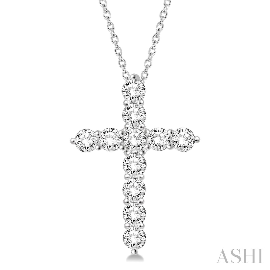 2.04 ctw Round Cut Diamond Cross 14K White Gold Pendant: Defining modern elegance, this elegant Cross pendant featuring White Diamond captures the essence of style. Securely held in a classic Line Setting design, the pendant is forged from 1.65 grams of hig