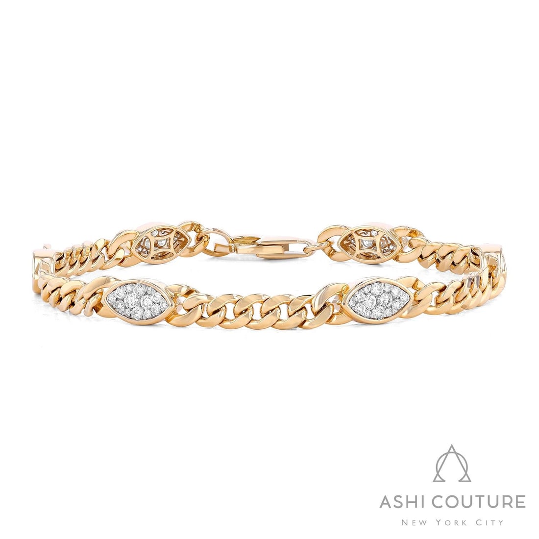 1.28 ctw White Diamond Fiori Linq 18K Yellow & White Gold Bracelet: A symphony of light and color, this breathtaking Cluster bracelet featuring White Diamond embodies the pinnacle of luxury. The gemstones are nestled within a Cluster framework, supported by a substant