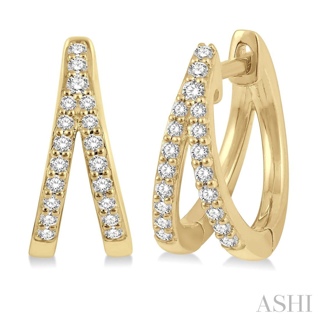 0.20 ctw White Diamond 10K Yellow Gold Huggie Earrings: An exquisite masterpiece of haute joaillerie, this elegant Split Round Cut pair of earrings featuring White Diamond is a true treasure. Showcasing the gems in a Huggie Hoop arrangement, the earrings c