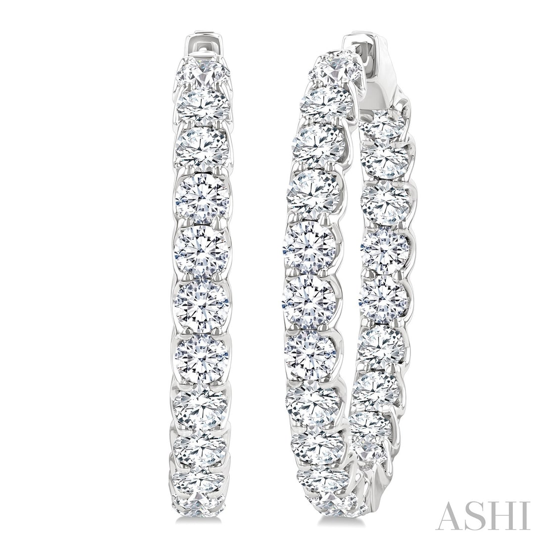7.98 ctw White Diamond Inside-Out Hoop 14K White Gold Earrings: A testament to superior craftsmanship, this breathtaking Inside-Out Hoop pair of earrings featuring White Diamond is unparalleled. A detailed Continuous Line gallery secures the stones, rendered in 13