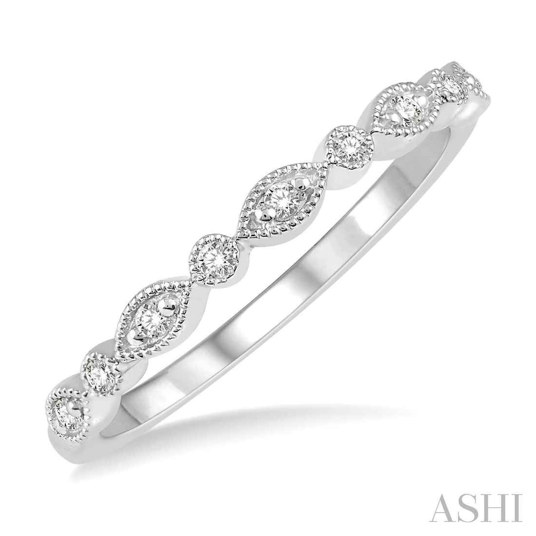 0.10 ctw White Diamond Lattice Stackable Band 14K White Gold Ring: Timeless and sophisticated, this elegant Lattice ring featuring Natural Diamonds radiates enduring beauty. Securely held in a classic Stackable Band design, the ring is forged from 1.95 grams of high-