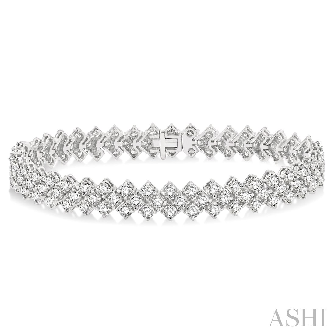 10.09 ctw Diamond Chevron Link 14K White Gold Tennis Bracelet: A symphony of light and color, this stunning Chevron Link bracelet featuring White Diamond embodies the pinnacle of luxury. Expertly mounted in a Link setting, the bracelet is crafted in 14.1 grams of