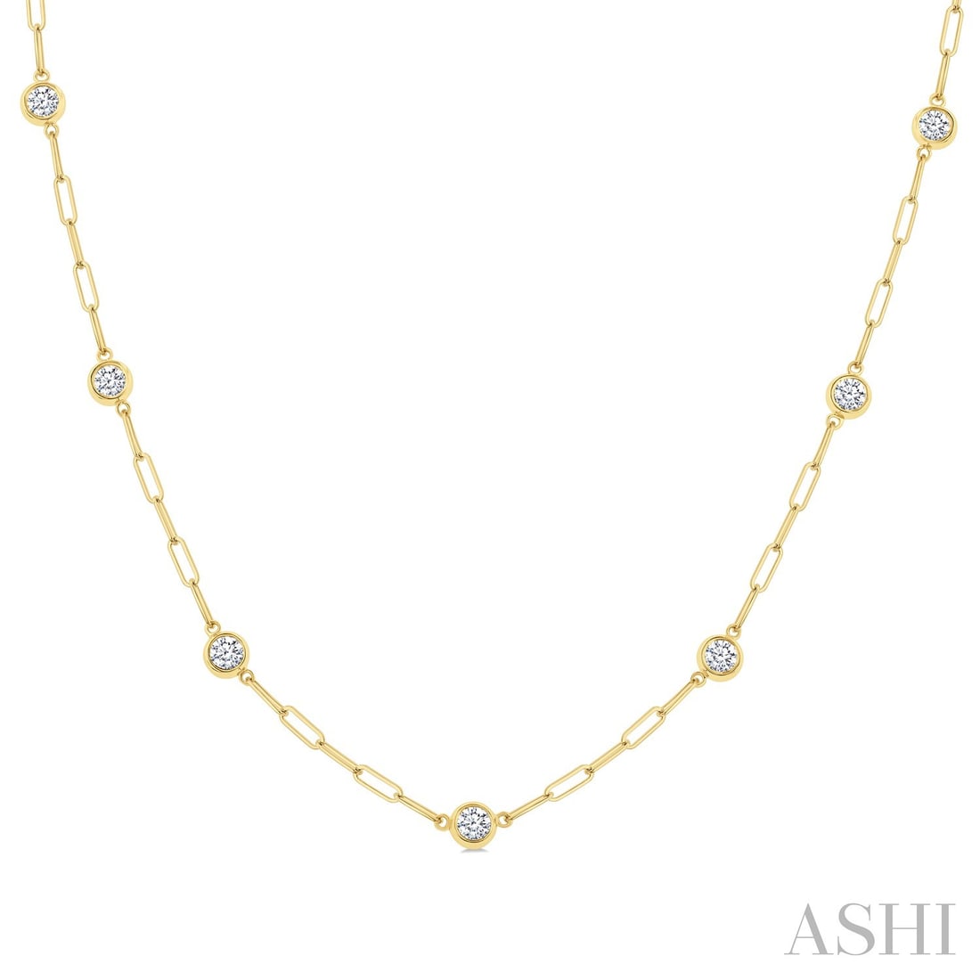 1.03 ctw Bezel Set Diamond Paperclip Station 14K Yellow Gold Necklace: Timeless and sophisticated, this elegant Paperclip Station necklace featuring White Diamond radiates enduring beauty. The gemstones are nestled within a Station framework, supported by a substantial 3