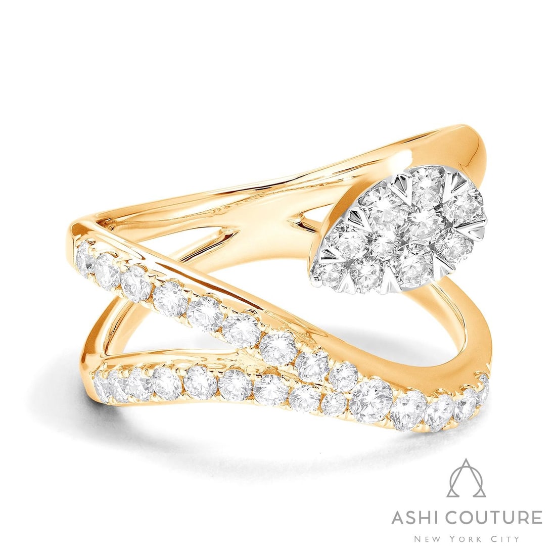 0.91 ctw Diamond Fiori Flower Cluster 18K Yellow & White Gold Ring: Timeless and sophisticated, this exquisite Fiori Flower Cluster ring featuring White Diamond radiates enduring beauty. Expertly mounted in a Cluster setting, the ring is crafted in 6.8 grams of solid 